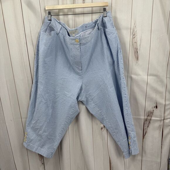 Talbots Women’s 24W Blue White Striped Seersucker Chino Pants Cropped - Picture 1 of 6